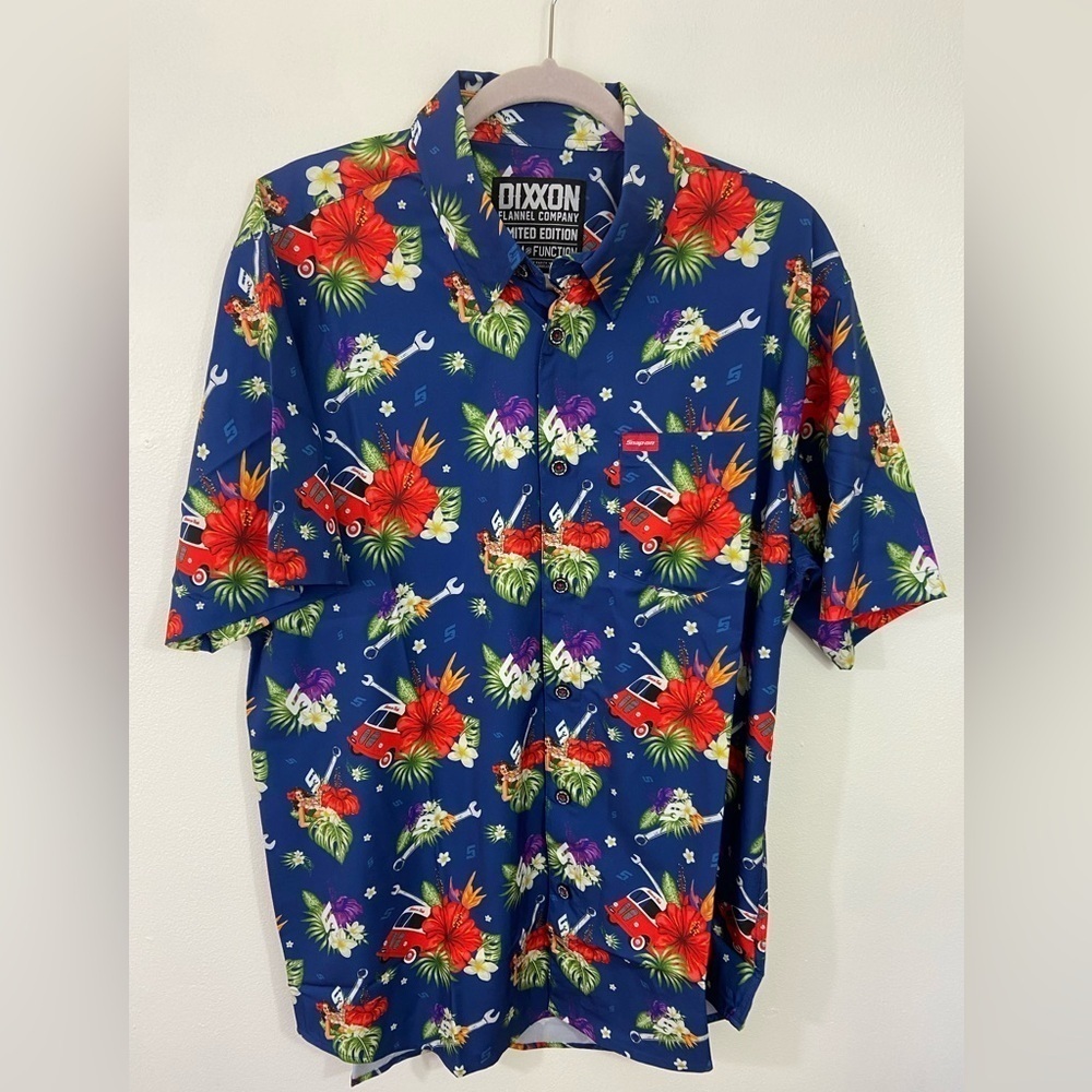 Men's Dixxon Snap-On Tools Hawaiian Shirt L Tropical Limited Edition Beach EUC